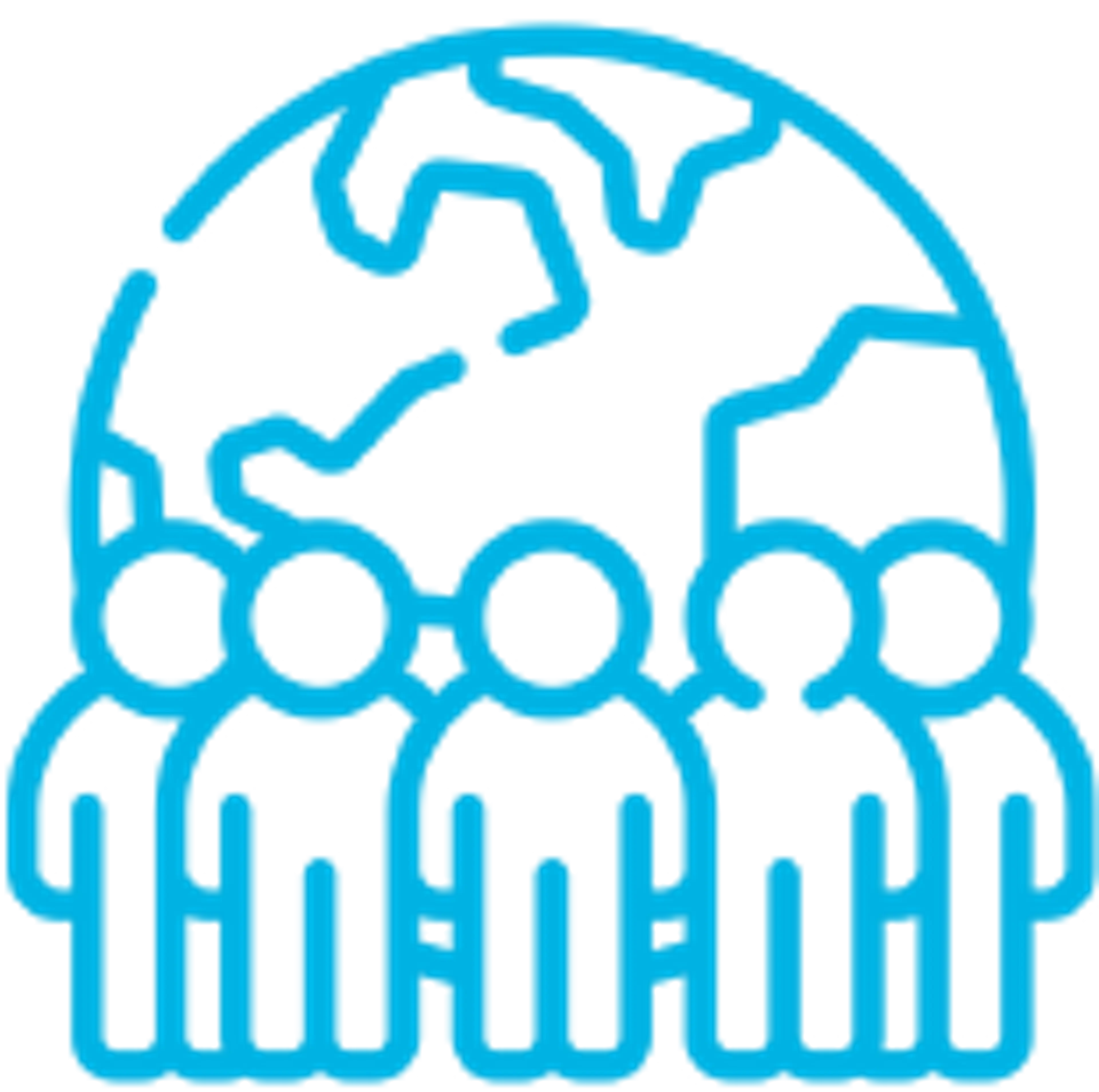 Icon depicting a group of people in front of globe
