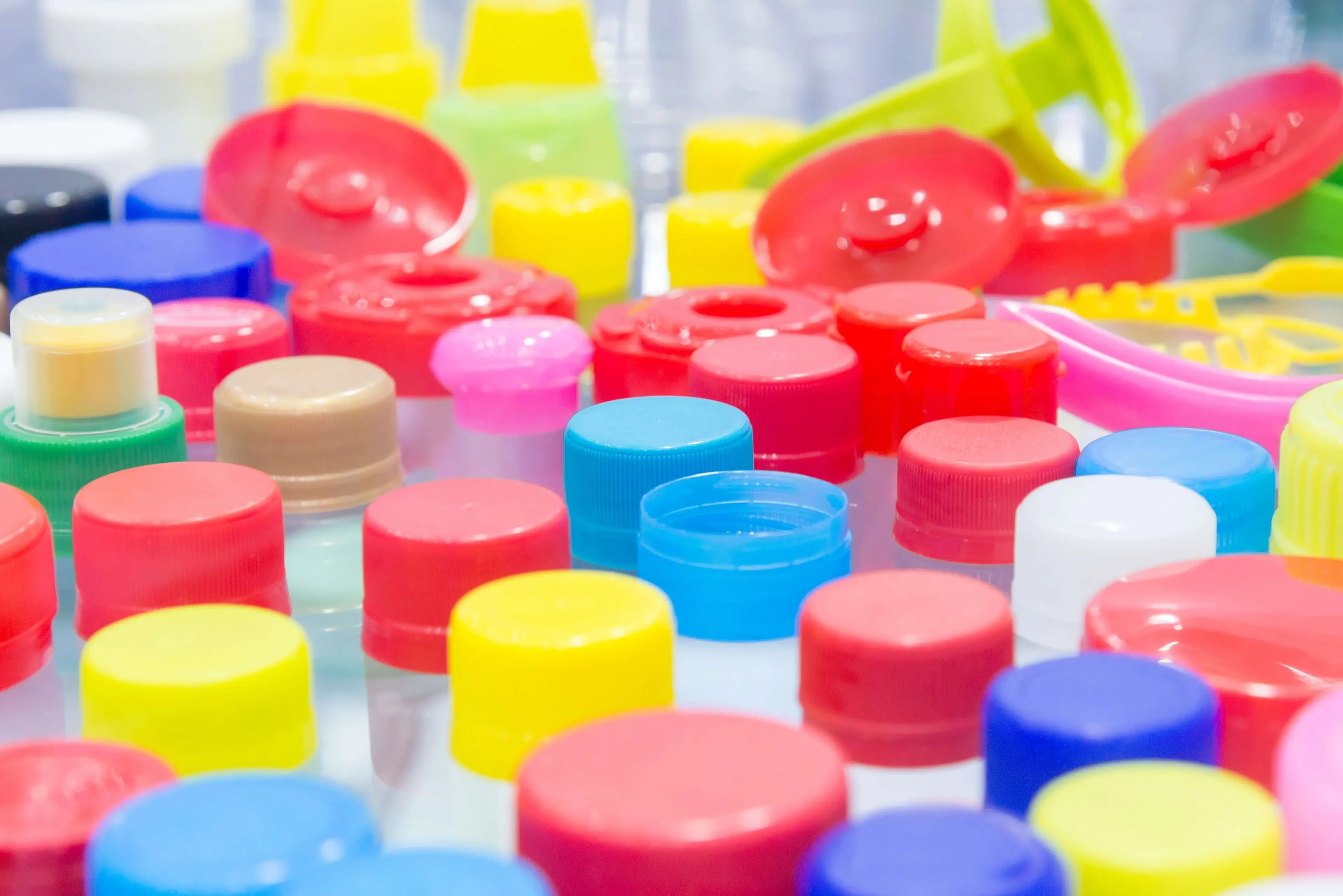 Colourful plastic bottle caps